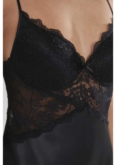 Pierre Cardin Sütyen Kaplı Sabahlık Gecelik Set 4050 Siyah Siyah