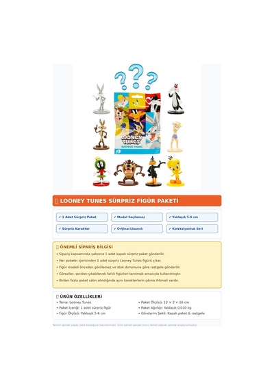 Looney Tunes Sürpriz Figür Paketi 1 Adet Koleksiyonluk Oyuncak Figür 5-6 Cm