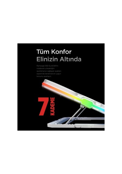 S50 Glacier Beyaz Rgb Işıklı 11 Fanlı Lcd Göstergeli 1 Type C 1 Usb Girişli Yükselebilen Notebook Soğutucu