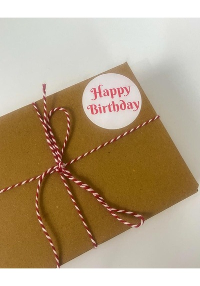 Happy Birthday Kırmızı el Yazılı 5 cm Yuvarlak Yapışkanlı Etiket 100 Adet