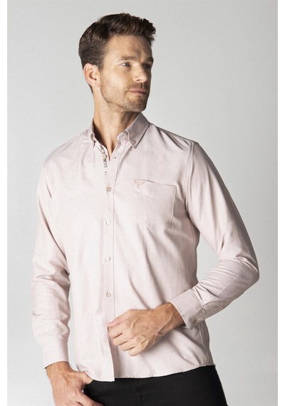 Tudors Klasik Fit Rahat Kesim Poplin Oxford Erkek Gömlek-23446 Taş