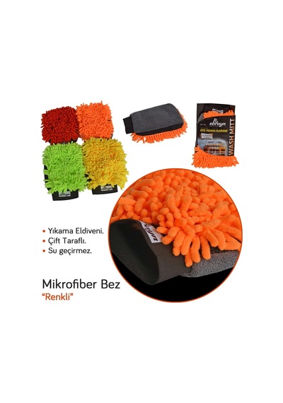 Ebrayn Oto Yıkama Eldiveni Premium Mikrofiber Çift Taraflı Su Geçirmez Renkli Ebr-088