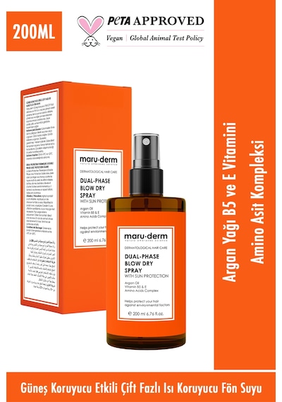 Maruderm Çift Fazlı Isı Koruyucu Güneş Koruyucu Etkili Fön Suyu 200 ML