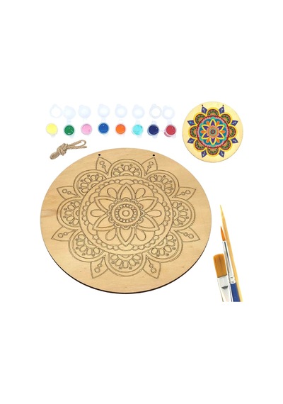 Güneş Mandala Ahşap Boyama Tuval Seti Hediye Hobi Kiti 20 Cm Diğer