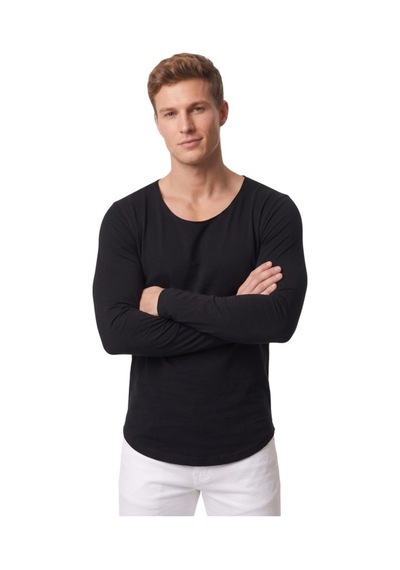 Deepsea Erkek Siyah %95 Pamuk Slim Fit Kesik Açık Yaka Likralı Penye Sweatshirt Oval Kesim 2602299