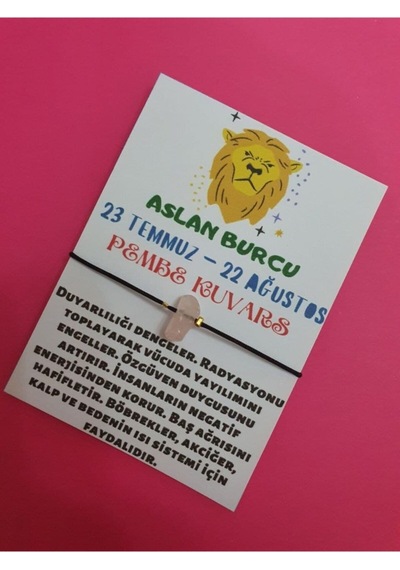 Gümüştel El Sanatları Sertifikalı Aslan Burcu Pembe Kuvars Doğal Taşlı Ip Burç Bilekliği Çok Renkli