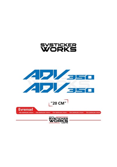 Honda Adv 350 Sticker Uyumlu Yazı Yüksek Kalite Özel Kesim Folyo 2'li Set Mavi