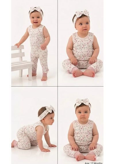 Pekminibebe 3/12 Ay Bandanalı Askılı Pamuk Bebek Takımı Ekru