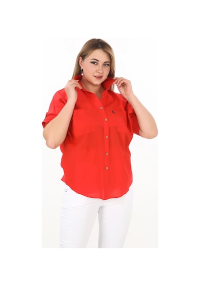 Lady Majestic %100 Cotton Yazlık Organik Büyük Beden Kadın Gömlek Mercan