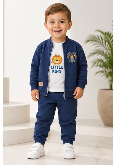 Mnk Baby & Kids Erkek Bebek Küçük Aslan Hırkalı 3lü Takım M00855 Lacivert