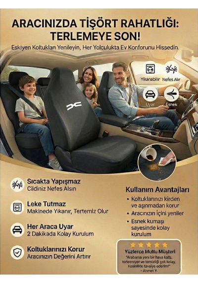 Dacia Logan İle Uyumlu Oto Koltuk Kılıfı Seti Servis Tipi Siyah