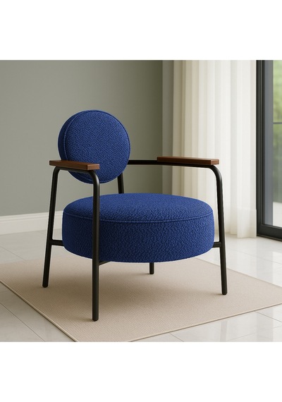 Azra Mobilya Venüs Metal Ayaklı Modern Berjer Koltuk - Soft Kumaşlı, Renk Seçenekli, 60x60 Cm - Mavi Lacivert