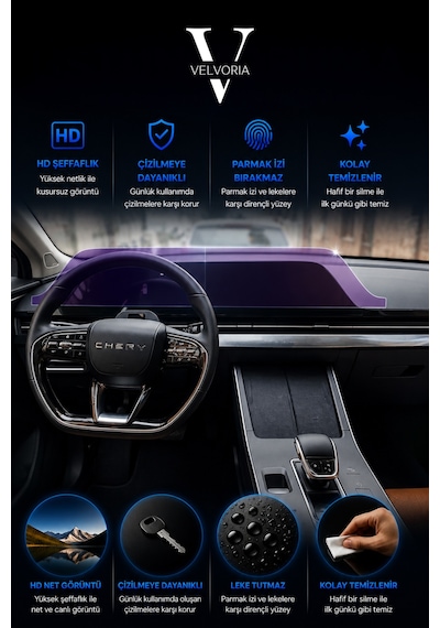 Chery Omoda 5 - Glass Ekran Koruyucu Gösterge Multimedya Çift Parça 9h Nano