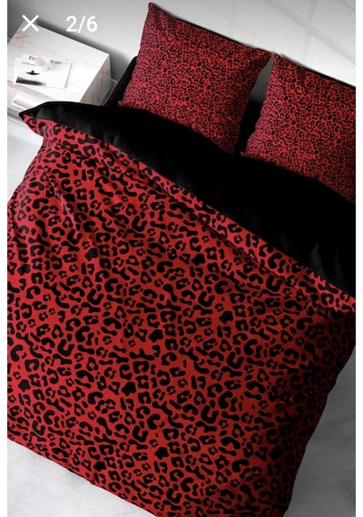 240x260 Cm Çift Kişilik Nevresim Takımı Pamuk Saten Çeyizlik Premium Leopar Desen Lüx Marka Kırmızı