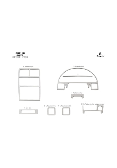 Suzuki Swift Torpido Kaplama 1991-1996 8 Parça Alüminyum