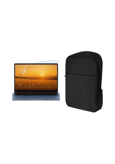 Apple Macbook  Uyumlu Pro 14" M1 Max 2021 Fermuar Detaylı Sırt Laptop Çantası Ve Nano Ekran Koruyucu Siyah