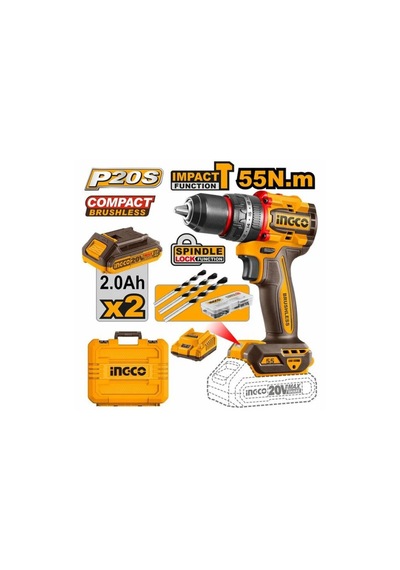 Ingco Kömürsüz Li-ion Akülü Darbeli Matkap 13 Mm 20v 2.0ah