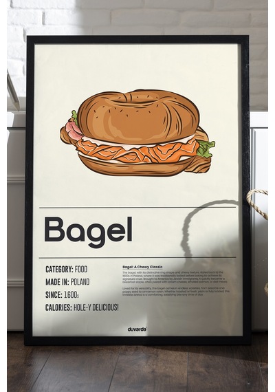 Bagel Ahşap Çerçeveli Poster, Dekoratif Mutfak Duvar Tablosu