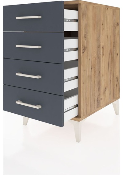Kronos Komodin 4 Çekmeceli 44x59x80 Çam-antrasit Atlas Çam