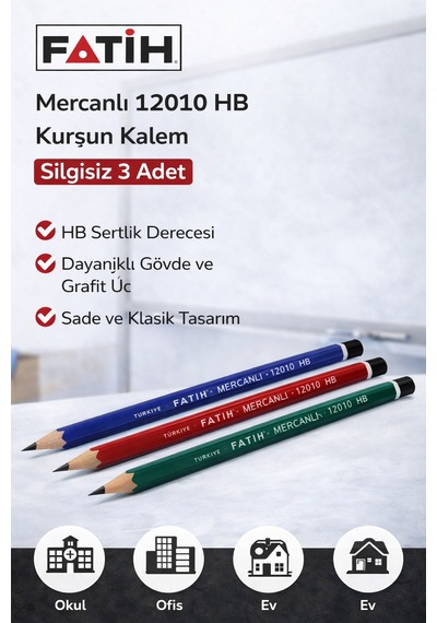 Fatih Mercanlı 12010 Hb Kurşun Kalem 3 Adet Siyah