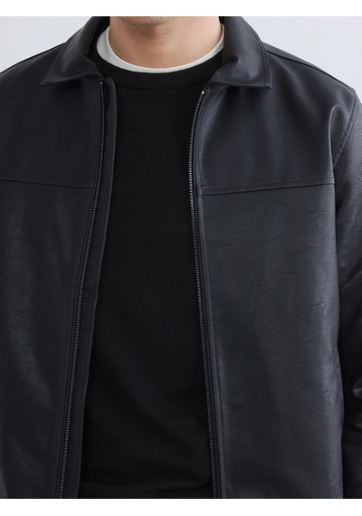Lcwaıkıkı Classic Siyah Regular Fit Erkek Deri Görünümlü Ceket