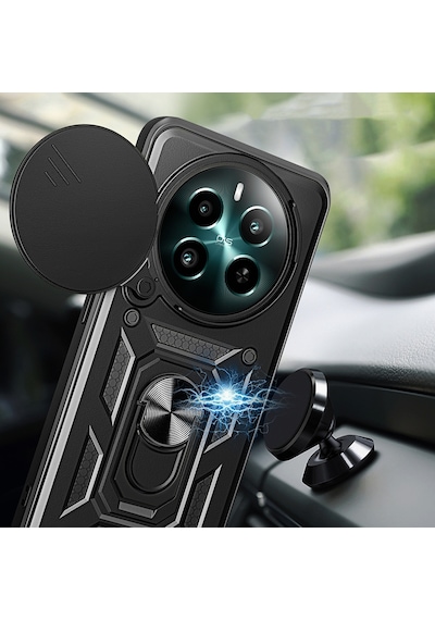 Realme 12 Kılıf Magnetik Standlı Kamera Korumalı Zore Sürgülü Vega Kapak Mavi