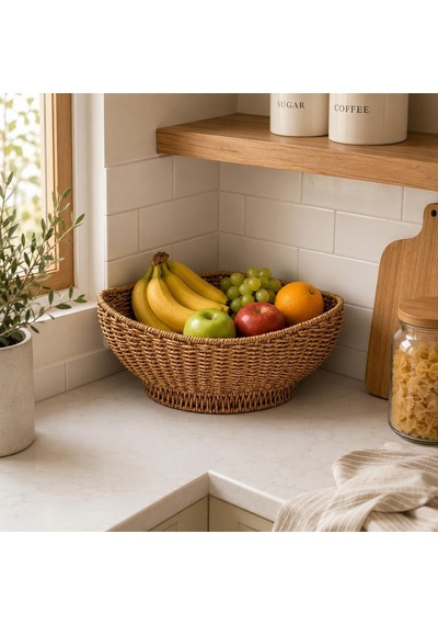 Rattan Oval Organizer Sepet Dekoratif Hasır Saklama Sepeti Çok Amaçlı Düzenleyici Meyve, Ekmek Ve Banyo Organ Diğer