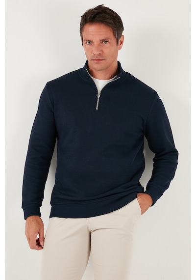 Buratti Pamuklu Relaxed Fit Yarım Fermuarlı Sıfır Yaka Örme Erkek Sweat 5901076 Lacivert