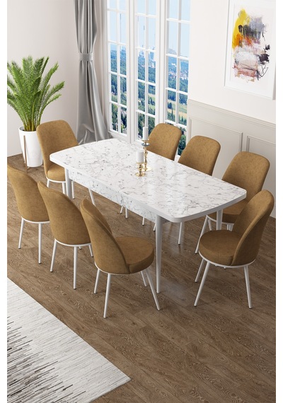 Canisa Concept Zen Serisi 80x132 Mdf Açılabilir Beyaz Mermer Desen Masa Takımı Ve 8 Cappucino Sandalye Masa Beyaz/sandalye Cappıcıno Canisa Concept Zen Serisi 80x132 Mdf Açılabilir Beyaz Mermer Desen Masa Takımı Ve 8 Cappucino Sandalye Masa Beyaz/sandalye Cappıcıno