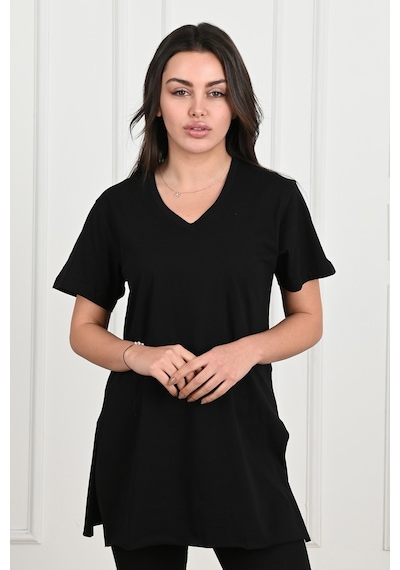 Kadın V Yaka Yırtmaçlı T-shirt 8783-22 001