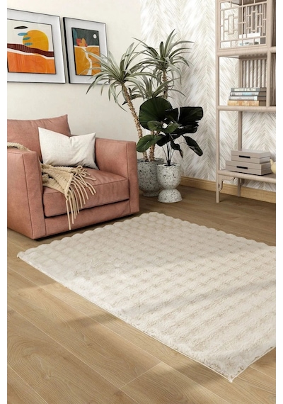 Aries Home Tavşan Tüyü Yumuşak Keçeleşmez Dekoratif Bubble İthal Kalite Post Halı Vizon