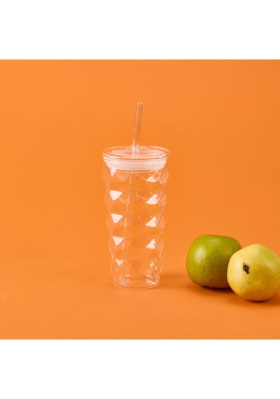 Mienn Pipetli Cam Bardak - Şeffaf - 480 Ml Renkli