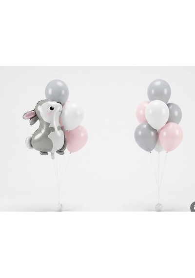 Little Bunny / Tatlı Tavşan Balon Seti 11 Parça Gri-beyaz-pembe