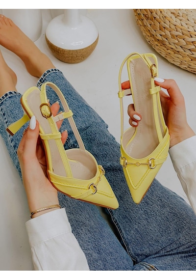 Ervanın Butiği Sarı Deri Moss Toka Detay Kadın Stiletto-3650