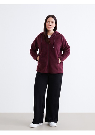 Lcw Everyday Mürdüm Kapüşonlu Polar Kadın Fermuarlı Sweatshirt