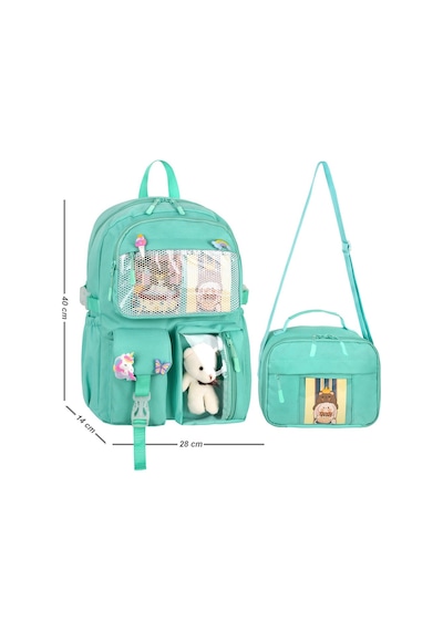 Waddell Kawaii Kore Tarzı Aksesuarlı İlkokul Sırt Ve Beslenme Çantası Su Yeşili 25002 Yeşil