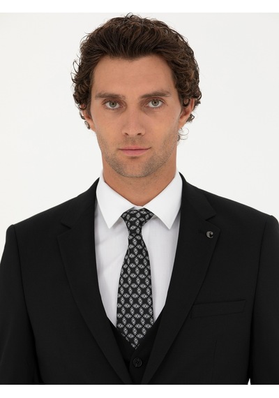 Cacharel Siyah Slim Fit Yün Karışımlı Yelekli Takım Elbise