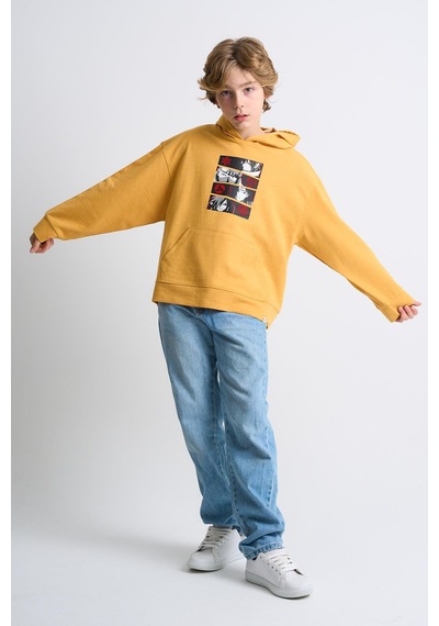 Alexandergardi Alexandergardı Kanguru Cepli Baskılı Kapüşonlu Çocuk Sweatshirt Hardal