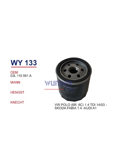 Wy133 Vw Polo(6R,6C)1.4Tdi-Skoda Fabia1.4-Audi A1 03L115561A  