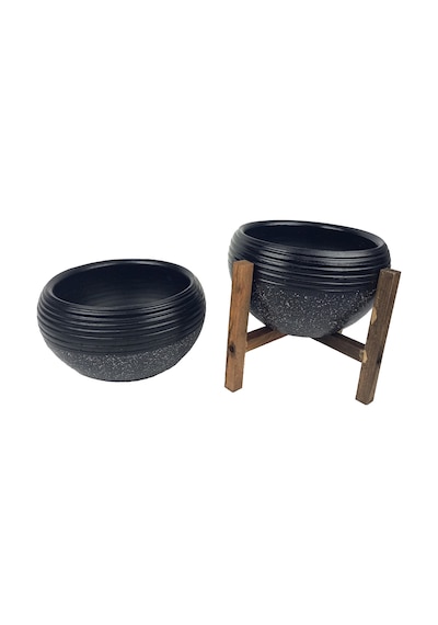 Bitki Tasarımı Ev Dekorasyon  Siyah Granit Küp Aranjman Saksı Saksılık Salon Çiçeklik İkili Set (Ayaksız-4 Ayak)