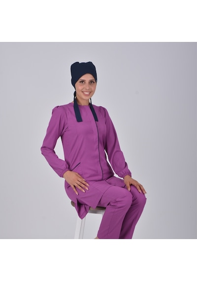Açık Mor Soft Likra Hemşire Doktor Tesettür Alt Üst Takım Üniform