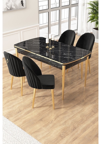 Canisa Edaf Serisi 80x132 Açılabilir Siyah Mermer Desen Mutfak Masa Takımı 4 Siyah Sandalye Gold Detay Masa Siyah Mermer Desen Sandalye Siyah Gold Ayak Canisa Edaf Serisi 80x132 Açılabilir Siyah Mermer Desen Mutfak Masa Takımı 4 Siyah Sandalye Gold Detay Masa Siyah Mermer Desen Sandalye Siyah Gold Ayak