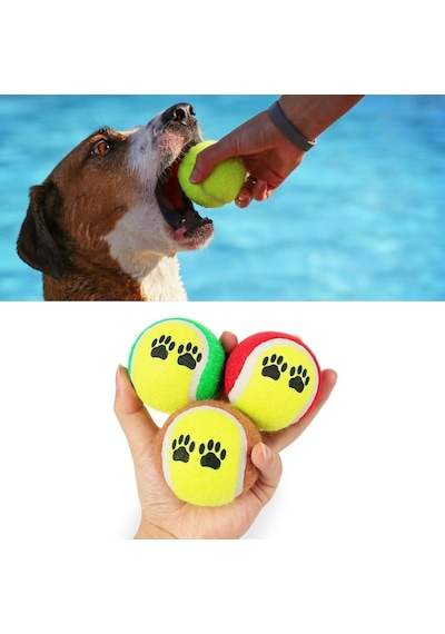 Buffer 3lü Renkli Desenli Tenis Topu Kedi Köpek Oyuncağı