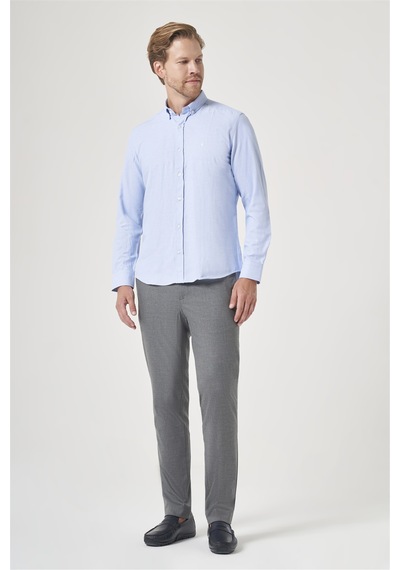 İmza Mavi Düğmeli Yaka Oxford Slim Fit Pamuklu Gömlek 1004265284