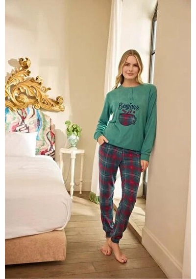 Aydoğan Kadın Düğme Yaka Termal Pijama Takımı 240668y- 1 Adet Yeşil