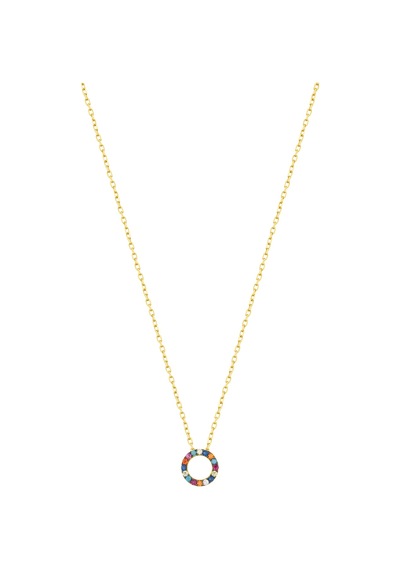 Renkli Taşlı Minik Halka Gümüş Kolye Rose Gold