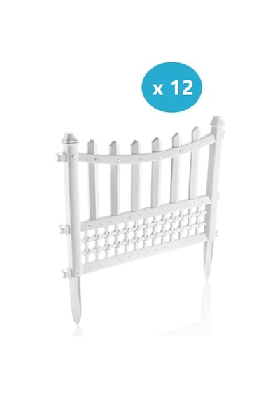 Omnipazar Sy-5998 Elite Plastik Dekoratif Bahçe Çiti 12'li Set 60x55 Cm Beyaz