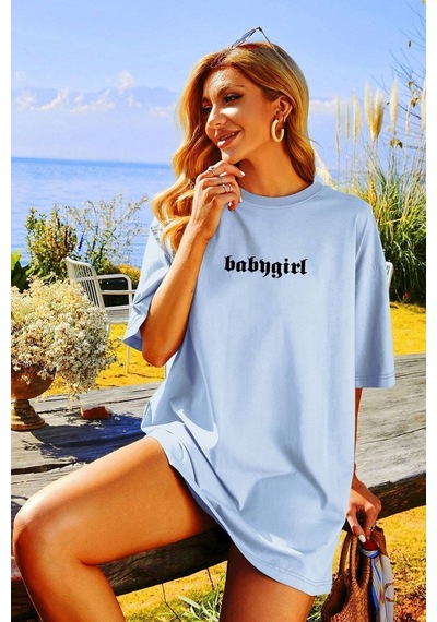 Uyguntarz Unisex Babygirl Baskılı Tasarım Tshirt Bebe Mavisi