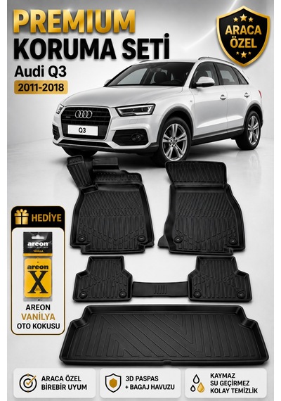 Audi Q3 2011 Model Uyumlu 3d Araca Özel Havuzlu Paspas+bagaj Havuzu Birebir Uyum