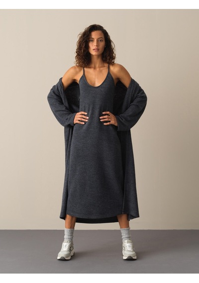 Xint Antrasit Oversize Açık V Yaka Uzun Hırka 400523